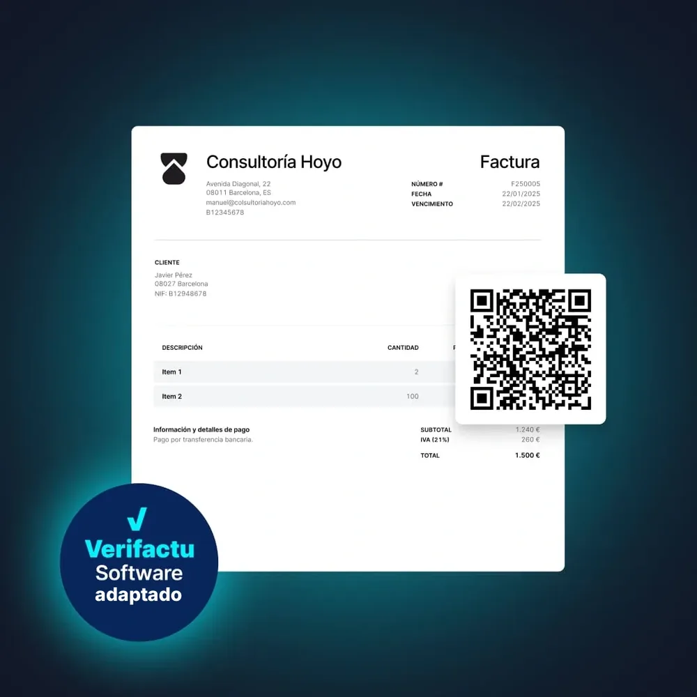Factura emitida en Holded con código QR VeriFactu